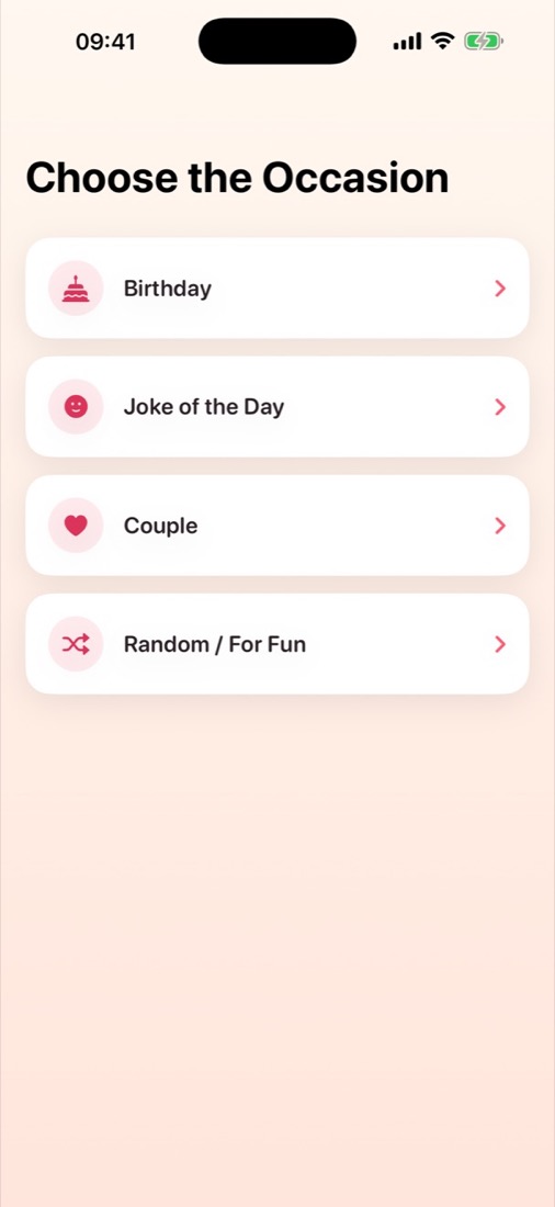 Choose the occasion: Birthday, Joke of the Day, Couple, Random / For Fun